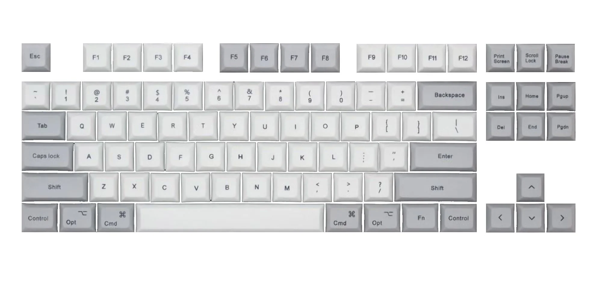 KBDFans White and Grey 100 Key DSA Profile Dye Sub PBT Keycaps