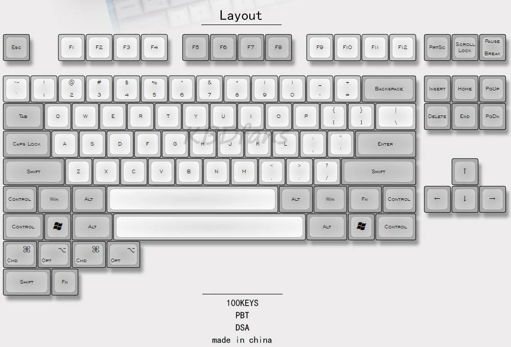 KBDFans White and Grey 100 Key DSA Profile Dye Sub PBT Keycaps - Image 4