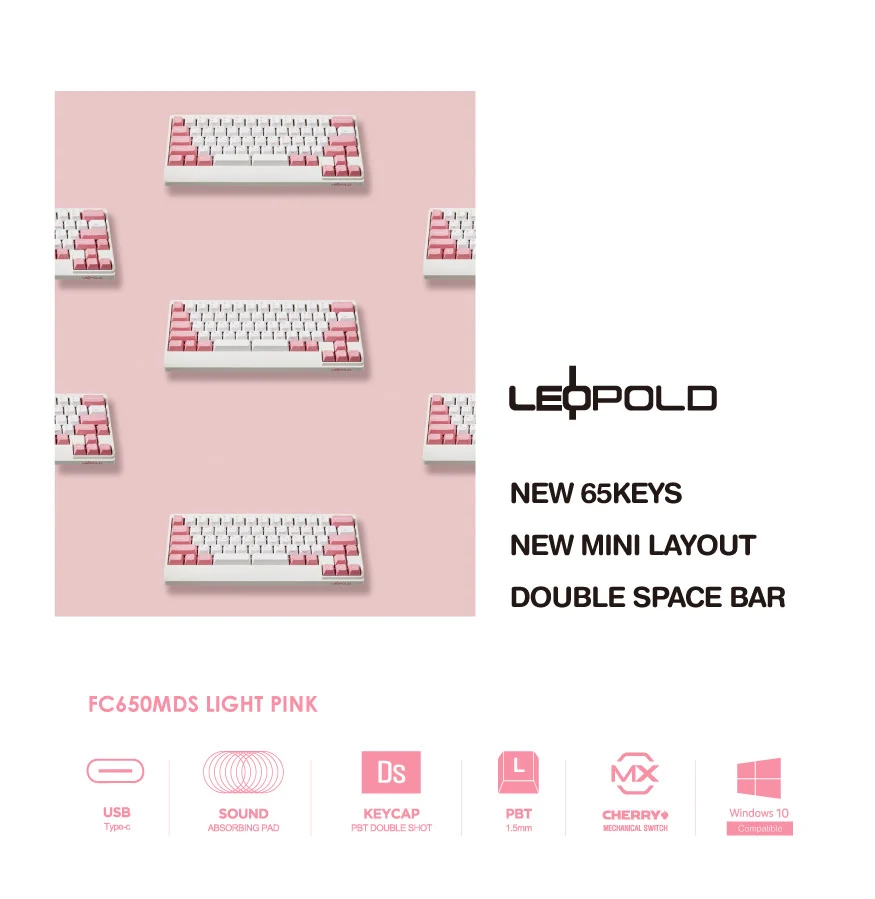Leopold FC650MDS White/Pink PD 65% Double Shot PBT Mechanical Keyboard - Image 10