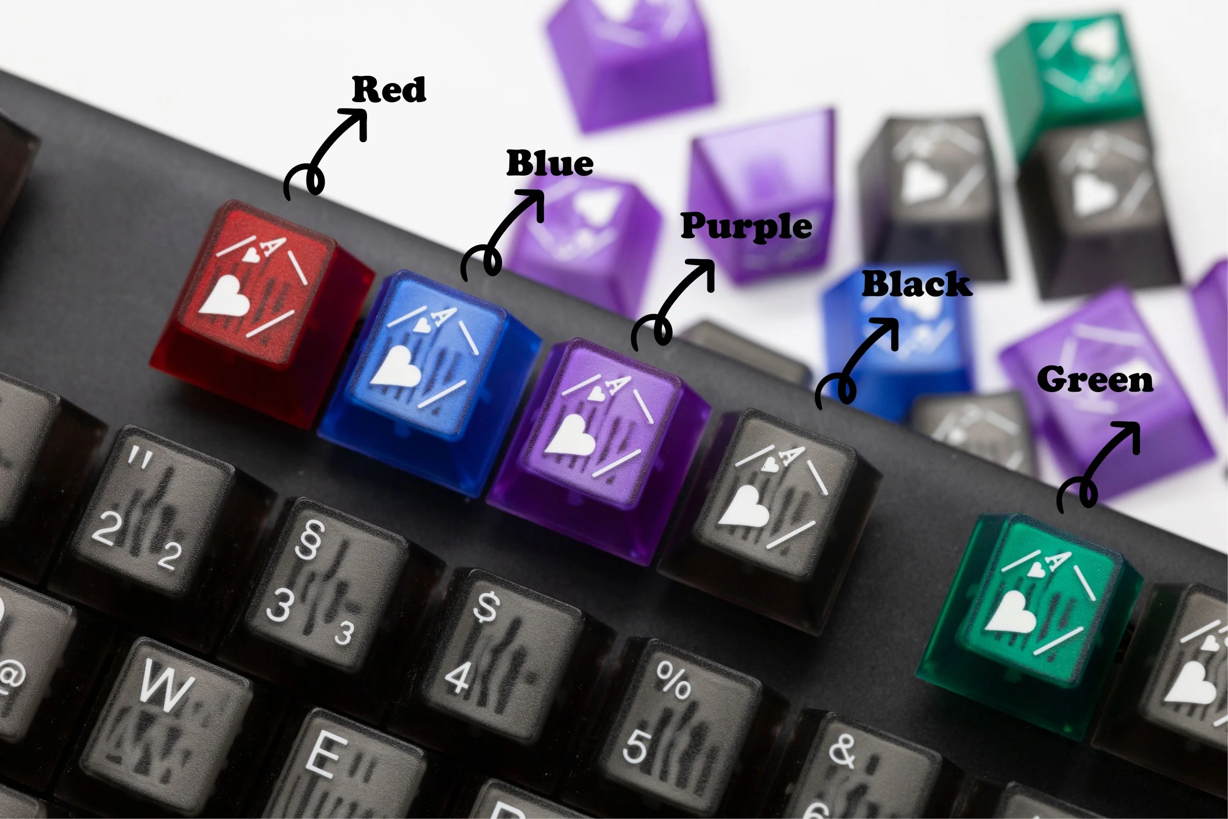 Tai-Hao Purple Playing Cards 16-Key Cubic Profile Double Shot ABS Translucent Keycap Set - Image 3