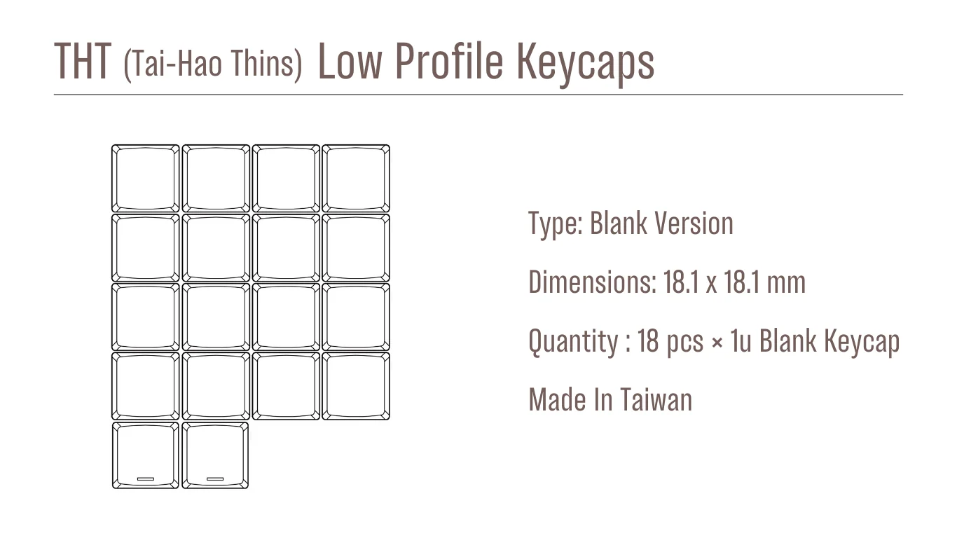 Tai-Hao Black THT Blank 18 Key PBT Low Profile Keycap Set - Image 2